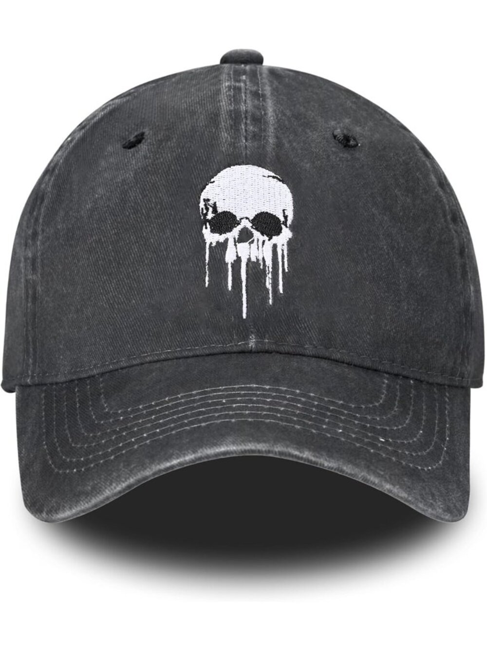 Unisax Black Skull Embroidered Adjustable Vintage Washed Distressed Baseball Hat